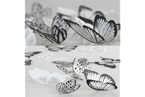WandSticker4U®- 36x MARIPOSAS 3D (blanco y negros), mariposas decorativas 3D con efecto brillo, para decorar pared habitación infantil cocina ventana muebles frigorífico fiesta boda mesa regalo