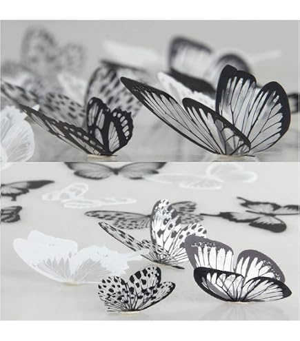 WANDKINGS 3D Schmetterlinge Schwarz – 12-teiliges Set Mit Mustern & Klebepunkten | Wanddekoration