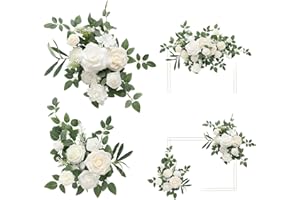 ‎LING'S MOMENT Ling's Moment 2pcs Weiß Hochzeit Künstliche Blumen Swag Willkommensschild Blumen Hintergrund Girlande Grün Für Zeremonie Empfang Tür Wand Staffelei Home Decoration Eingangsbereich Faux Outdoor Board