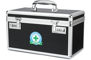 HEWEI WORKS Medication Lock Box With Combination, Lockable Medicine Storage, Empty First Aid Container, Security Lock, Medical Organizer, Multipurpose Locking Case for Home and Outdoor (Black, Large)