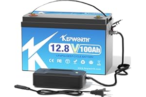 KEPWORTH Batterie Lithium 12V 100Ah Groupe 31, Batterie LiFePO4 avec Protection 100A BMS et 4000+ Cycles Profonds, sans Entretien Parfait pour Camping-Car, Solaire, Bateaux, Hors-Réseau