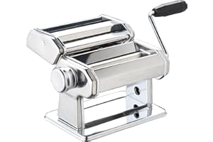 KitchenCraft World of Flavours Pasta Maker, Manual Pasta Machine with 9 Adjustable Thickness, Italian Deluxe Double Cutter, Stainless Steel