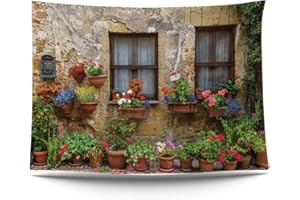Ulticool – Ver a través de ventanas, plantas y flores naturales - Tapiz póster - 200 x 150 cm - Póster de jardín - Tapiz grande - Accesorio de decoración para jardín y sala de estar