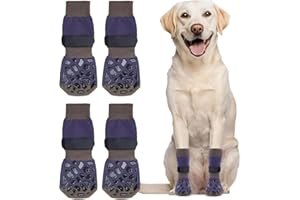 Dog Socks for Paws Stop Licking, Oiyeefo 2 Pairs [Injured Paw Protector] Indoors Anti-Slip Dog Boots with Grips and Adjustable Velcro Strap for Large/Medium/Small Dogs Scratching Prevent (Size XL)