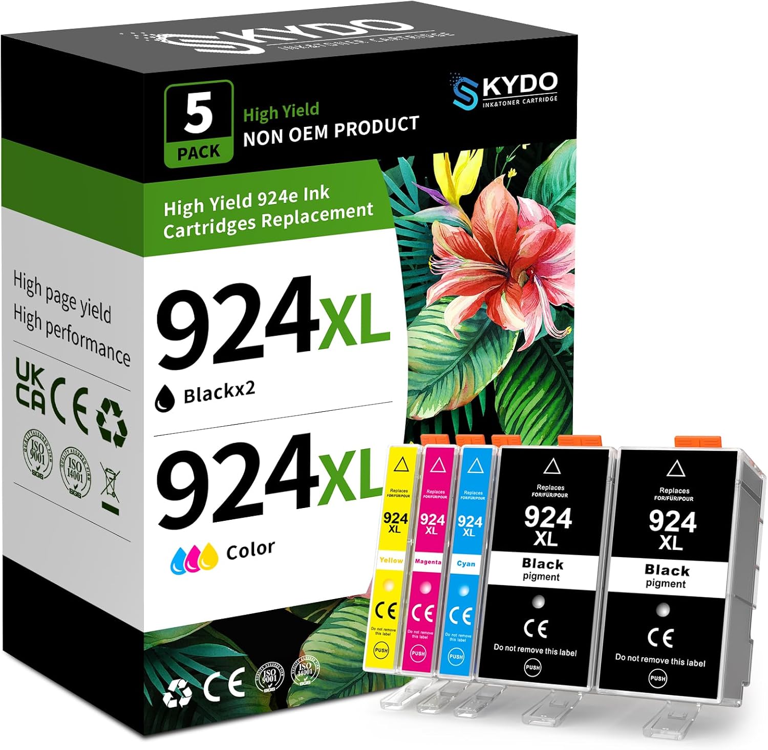 924 Cartuchos 924XL con Chip Compatibles para HP 924 EvoMore 924E 924XL para HP OfficeJet Pro 8120 8122 8123 8125 8128 8130 8132 8133 8134 8135 Cartuchos (5-per)