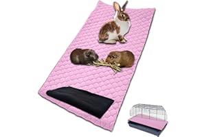 NEO SOLVO Tapis Litière Polaire pour Cochon d'Inde et Lapin - 60 x 120 cm Rose avec Une Couverture Tunnel Polaire séparée - Absorbant et Imperméable - Facile à Nettoyer - Pliable - Cage et Enclos