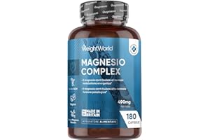 WEIGHTWORLD Magnesio Completo Vegano 490mg, 180 Capsule, Complex 5 in 1 con Magnesium Bisglicinato e Citrato, Il Magnesio Contribuisce a Ridurre la Stanchezza e l'Affaticamento (EFSA), Senza OGM, Made in Britain