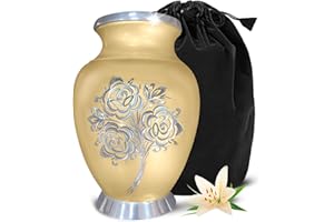 SOLACE FOREVER Golden Rose Cremation Urn - Rose Memorial Urns for Human Ashes Adult with Velvet Bag - Honour Your Loved One with Decorative Urns for Ashes Adult Large - Golden Urns for Male & Female Ashes Adult