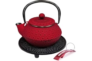 BRICOLEMAR Tetera de Hierro Fundido con Reposatetera + Llavero de Regalo (Hanoi - 0.30 Lts - Con Reposatetera)