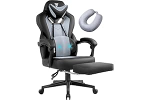 Vigosit Gaming Stuhl PRO, Gaming Sessel Bürostuhl Ergonomische für Erwachsene, Office Nap Gaming Chair Stühle schreibtischstuhl mit Sitzkissen Fußstütze, Mesh Drehstuhl Massagesessel (Hellgrau)