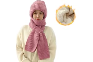 NEWHSY Integrated Ear Protection Windproof Cap Scarf, 2 in 1 Scarf Ear Guard Hat, Plus Velvet Thick Winter Knitting Hat Scarf, Fashion and Warm Knitted Hat Scarf for Women,Winter Women Gift
