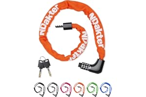 NDakter Bike Lock,Bike Chain Lock with 2 Ways to Unlock,4 Digit Combination Heavy Duty Anti-Theft Bicycle Lock with 2 Keys,3.2Ft High Security Scooter Locks for Ebike,Electric,Motorcycle,Door