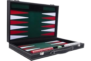 Engelhart - 250511 - Grand Backgammon de Luxe 18 Pouces - 45 cm - Vert - Simili Cuir & Feutre Incrusté - Dés & Jetons Nacrés + 2 Gobelets - Jeu de Stratégie - Pro & Loisirs - Jeux de Backgammon