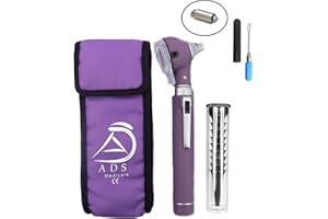 ADS MEDI CARE ADS Medicare Mini Otoscope ENT Optical Fibre LED Illumination Medical Tool Diagnostic Examination CE Approved with Complimentary Ear Cleaner & Spare Bulb (Purple)