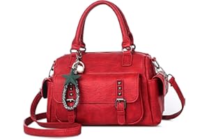 SODOLLEE Bolso Mujer Colgante Exquisito Bolsa de Mano Retro Bolso de Hombro con Asa Superior Cuero PU Señora para Compras Trabajar Desplazarse Rojo