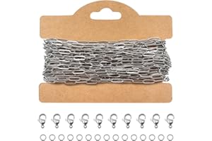 TOAOB THE ONE AND ONLY BABY TOAOB Chaine de Trombone de 5m 3x9mm Chaîne en Acier Inoxydable Argent pour Création Bijoux avec 10pcs Fermoirs et 30pcs Anneaux Ouverts pour Fabrication De Bijoux Bracelet Collier
