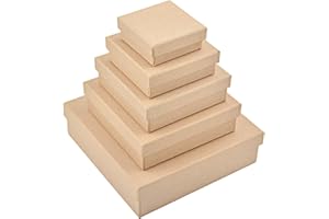 WANDIC Paper Mache Box, Set Of 5 Square Mini Kraft Paper Boxes With Lids Ideal For Crafting & Storage Accessories Cosmetics Jewelry Gifts