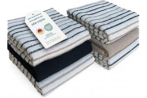 BOSKIMO Strofinacci Cucina Premium Cotone – Set 6 Panni Cucina in Microfibra e Spugna, Canovacci Assorbenti in Cotone, Panni Pulizia (Aura Beige)