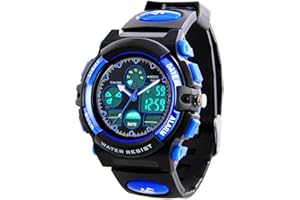 RSVOM Kinder und Jugendliche Uhr Analog-Digital Quarz Sportuhren mit Polyurethan Armband Jungen wasserdicht LED Armbanduhr mit Wecker Stoppuhr für Kinder Uhren