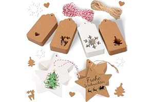 Orifinter Geschenkanhänger Weihnachten, 100 Stück Weihnachtsanhänger, Anhänger Weihnachten in 6 verschiedenen Formen, Perfekt für Geschenkband, Geschenk, Likörflaschen, Stempel, Geschenktüten