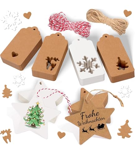 50 Etichette Regalo Natale In Carta Kraft Con Scritta Tedesca Frohe Weihnachten