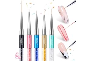 BEETLES GEL POLISH Beetles Nail Art Liner Brushes, Nail Gel Polish Painting Nail Art Design Brush Pen Set Diamond application Rhinestone Handle, Nail Dotting Painting Drawing Pen Sizes 5/7/9/11/20mm, 5Pcs