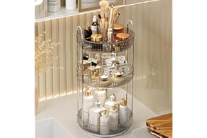 IJIAMY 360 Rotating Makeup Organiser, Spinning 3 Tiers Perfume Organiser, Skincare Cosmetic Organizer, Dressing Table Organiser for Lipsticks,Jewelery, Brush, Vanity Desk, Bedroom, Bathroom
