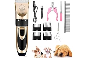 EYELEAF Pet Dog Grooming Clippers - Rechargeable Low Noise Cordless Pet Clippers, Professional Dog Hair Trimmer Grooming Kit with 4 Guide Combs and Cleaning Brush Nail Kits for Dogs Cats Any Animals