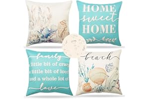 Betylifoy Outdoor Cushion Covers Waterproof Decorative Cushion Covers 45x45cm Set of 4 Summer Marine Coral Shells Pillow Covers for Outdoor Patio Garden Sofa Couch Chair (Blue, 45x45cm)