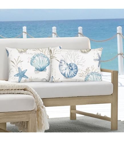 Federe Cuscini Tema Oceano - Set 2 Pezzi 45x45cm In Lino Per Esterno
