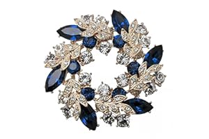 KONFEN Spilla Donna Fiore Cristallo con Foglia Zirconi, Blu Vintage Brooch Woman Grande Elegante per Vestiti, Brosche Regalo per Ragazze