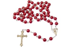 R. Heaven Long red metal Catholic rosary with Our Lady center