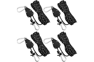 FANGEHONG 4 Piezas Cuerdas Tienda Campaña, 6mm Cuerdas Reflectantes para Tienda, Trinquete de Cuerda de Suspensión con Gancho, Cuerda Paracord de Nailon para Acampar al Aire Libre, Toldo (Negro, 5M)