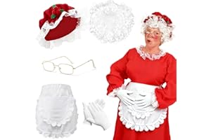 Tobriavor Deguisement Mere Noel Perruque Pere Noël Bonnet Tablier Noël Gants Lunette Costume Pere Noel Femme