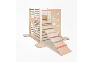 HomeForDreams Wooden Montessori Inspired Square Climbing Tower for Toddlers: Foldable Indoor Playground with Accessory Boards (Forest Dream, with Inner Board and Ladderboard)