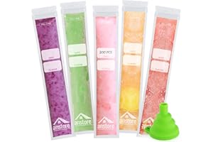 Wassereis Tüten, Anstore 200 Stück Eisformen für Eistüten zum Befüllen mit Trichter, 28x5,5cm Bussy Wassereis Formen Popsicle Taschen, BPA-frei Wassereistüten mit Zip-Siegel für Eiswürfelbeutel