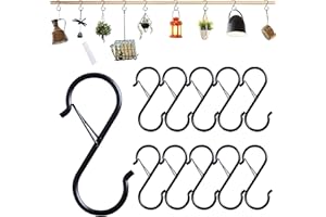 Baoswi 10 Pack S-Haken Schwarze S-Haken Schwere Metallhaken mit Sicherheitsschnallen-Design zum Aufhängen von Pflanzen, Lampen, Küchenutensilien, Pfannen, Töpfen, Utensilien, Kleidung, Handtüchern