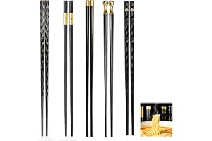 5 par ätpinnar set svart, diskmaskinssäker och återanvändbar, halkfria japanska kinesiska chopsticks 24 cm för sushi ramen nu
