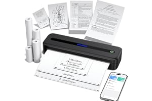 Omezizy Impresora Térmica A4, M832 Impresora Portátil Inalámbrica Ideal para Casa, Oficina y Escuela. 300DPI Impresora Bluetooth sin Tinta Que se Conecta a Teléfonos y Portátiles - Negro