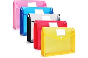 ‎FYY FYY Dokumententasche A4,5 Stück Dokumentenmappe A4 Sammelmappen mit Druckknopf Kunststoff Umschlag Mappe Wasserdicht Sichttasche Dokumenten mit Karte für Reise Büro Dokument Schule,A4 klar + Farbe