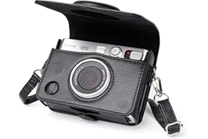 MUZIRI KINOKOO-Hülle für Fuji Instax Mini EVO Sofortbildkamera – PU-Leder-Schutzhülle für Mini EVO mit Litschi-Textur im horizontalen Stil – mit verstellbarem Schultergurt