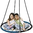 Display4top Outdoor Swing, Giant 40" Round Web Tree Net Swing Swing Set Anchors Hanging Ropes 400 lbs Capacity， Adjustable length hanging ropes Easy Install (Blue & Black)