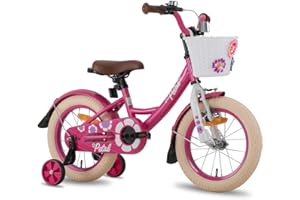 HH HILAND Hiland Bicicleta Infantil 14/16 Pulgadas para Niñas y Niños de 3 4 5 6 Años, Kids Bike con Cesta, Ruedas de Apoyo, Freno de Mano y Freno de Contrapedal, Bicicleta Rosa/Blanco