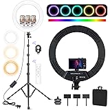 18 pollici Ring Light Professionale 26 Modalità RGB 2700-7000K Dimmerabile con supporto per treppiede, pannello a sfioramento