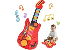 QIQUBOX Kinder E-Gitarr Spielzeug 2-in-1 Gitarre mit Klavier Modus für Kleinkinder Leuchtende Musik Spielzeuge für 3 4 5 Jährige Mädchen und Jungen Geschenke (Rot)