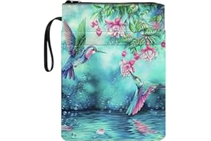 Poceacles Housse de livre avec fermeture éclair en polyester pour les amateurs de livres Motif colibri et feuilles