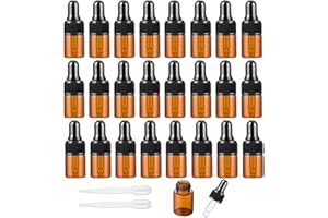 Alledomain 24Pcs, 2Ml Amber Glass Sample Dropper Bottles, Empty Mini Bottles with Dropper Pipettes Black Cap Refillable Small Sample Vials Container for Essential Oil Perfume Cosmetic Liquid
