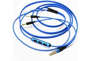 HANSNBY Audio Replacement Cable Compatible with Sol Republic Master Tracks HD, Tracks HD2, Sol Republic V8, Sol Republic V10, Sol Republic V12, Sol Republic X3 (Remote Volume & Microphone Cable)(Blue)