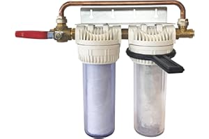 AQUAWATER, 104966, Station filtre double avec cartouches de filtration et anti calcaire/anti corrosion, Durée des cartouches : 12 mois, Fabrication Française, Gris