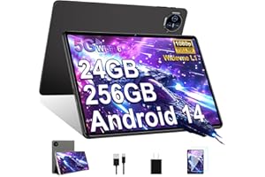 Biegedy Tablet 11 Pulgadas Android 14, 24GB RAM+256GB ROM/1TB TF, Tablet Pantalla Táctil, Widevine L1 / 8000mAh / 5MP+13MP / 5G WiFi/Facial ID/GMS/BT 5.0, Octa-Core 2.0GHz, con Funda Negro